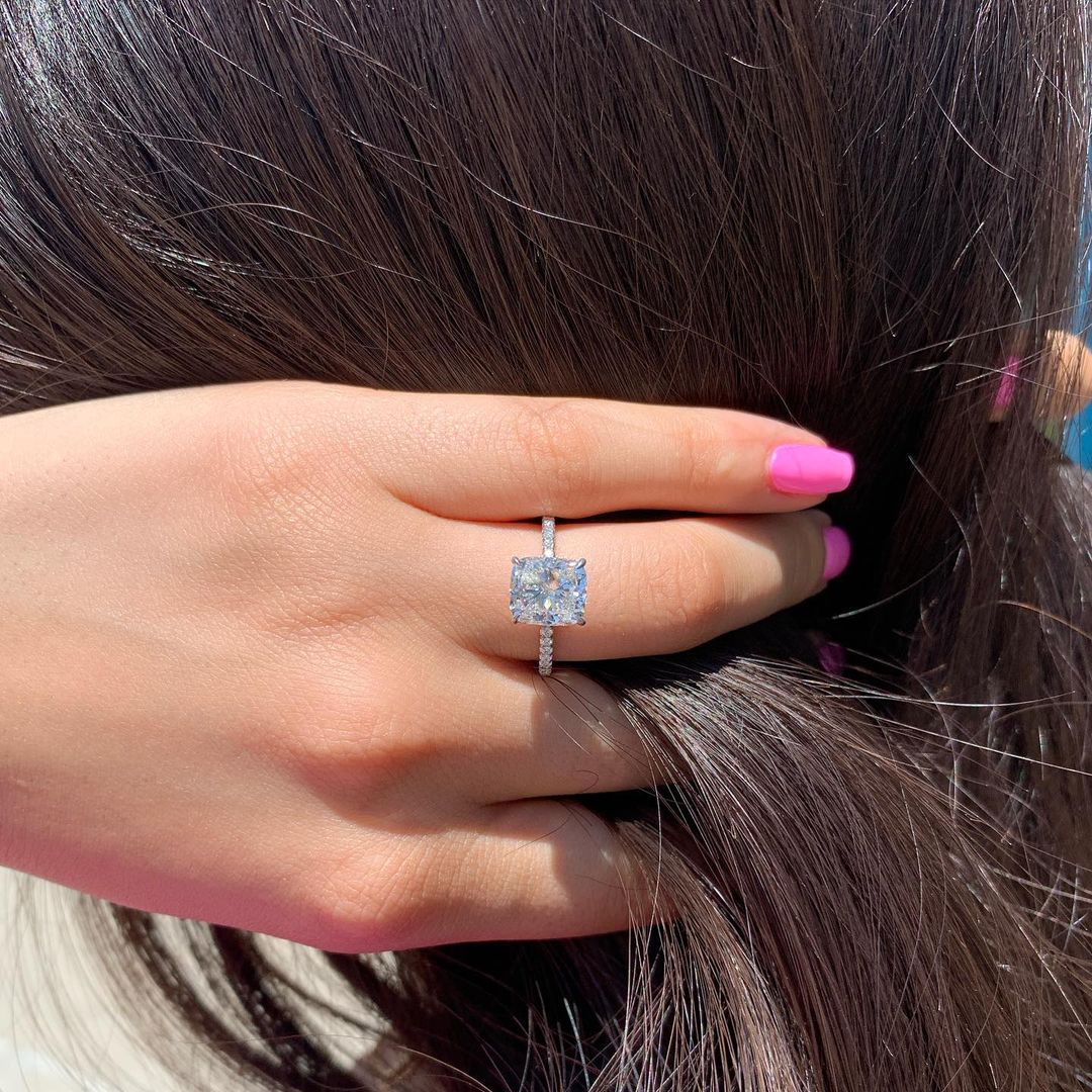 1.50CT Cushion Cut Pave Moissanite Diamond Engagement Ring