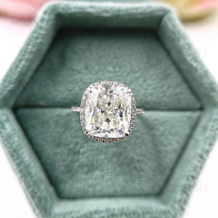 3.87CT Cushion Cut Diamond Halo Moissanite Engagement Ring