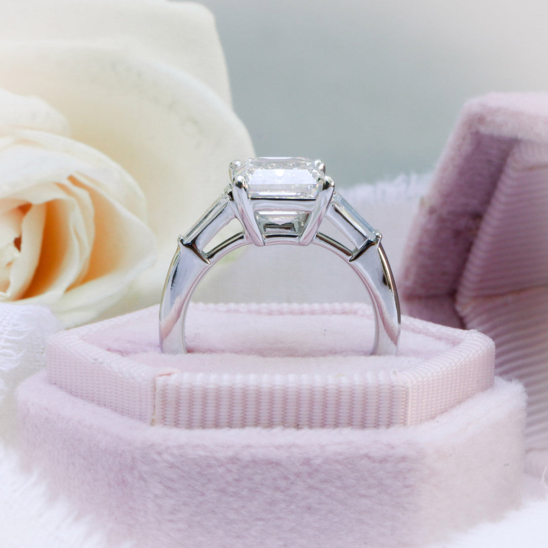 3.0CT Emerald Cut Three Stone Moissanite Diamond Engagement Ring