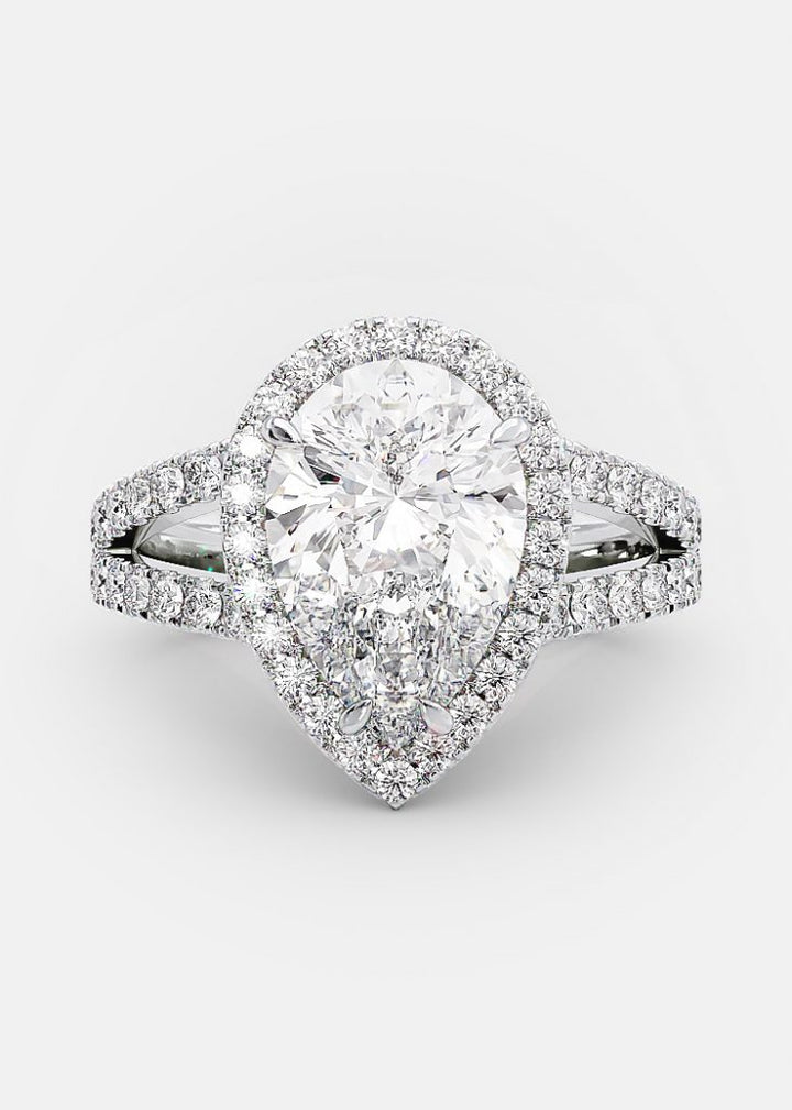 2.0ct Pear Cut Moissanite Diamond Split Shank Engagement Ring