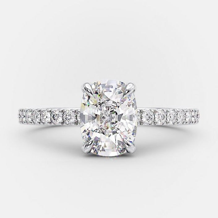 2.0ct Oval Moissanite Diamond Hidden Halo Engagement Ring