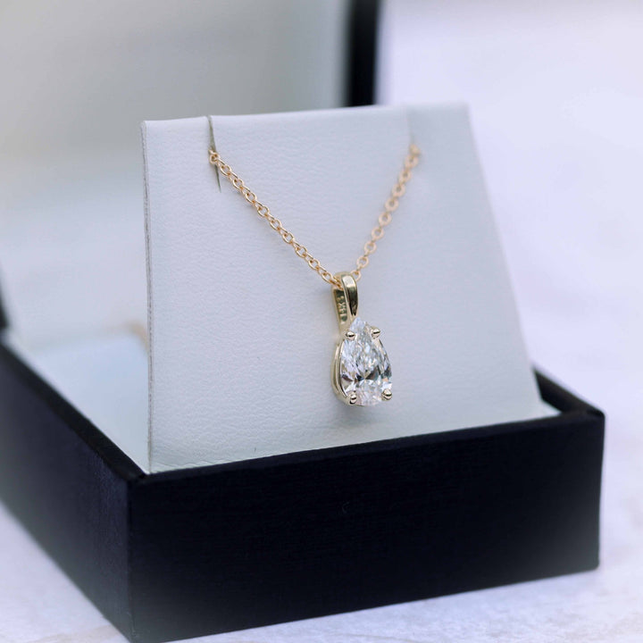 Classic Pear Moissanite Solitaire Pendent Necklace in Solid Gold