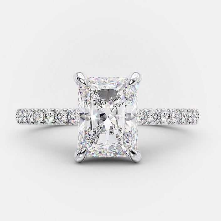 2.0ct Radiant Cut Moissanite Diamond Pave Engagement Ring