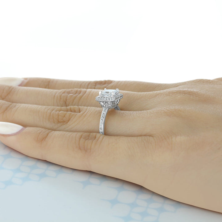 1.5ct Princess Cut Moissanite Halo Engagement Ring