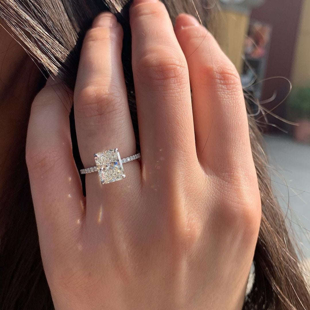 1.80CT Radiant Cut Hidden Halo Moissanite Engagement Ring in 14K White Gold