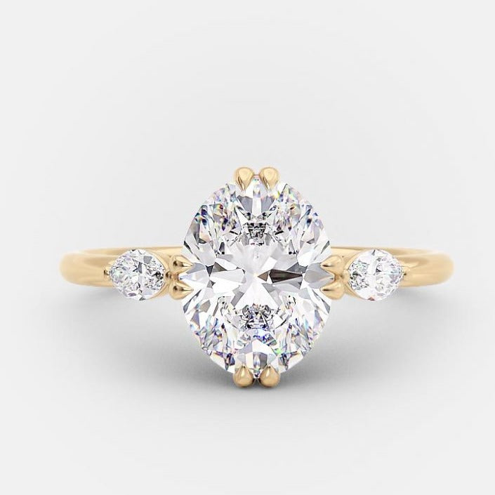 3 Stone 2.54ct Oval Cut Moissanite Diamond Gold Engagement Ring
