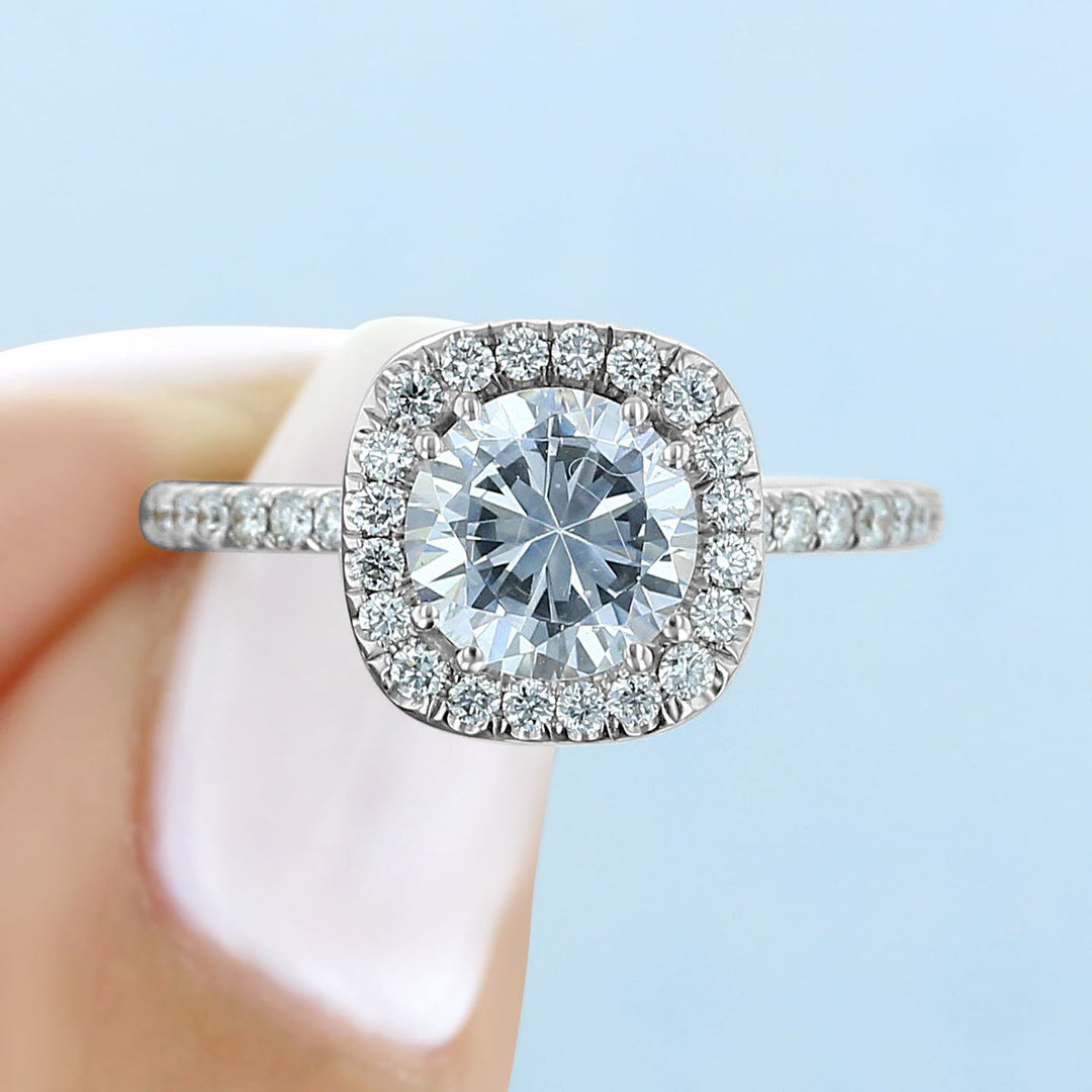 1.75ct Round Cut Moissanite Unique Halo Engagement Ring