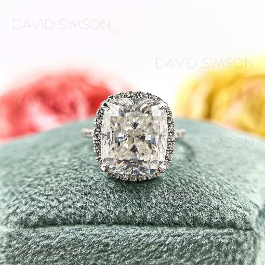 3.87CT Cushion Cut Diamond Halo Moissanite Engagement Ring