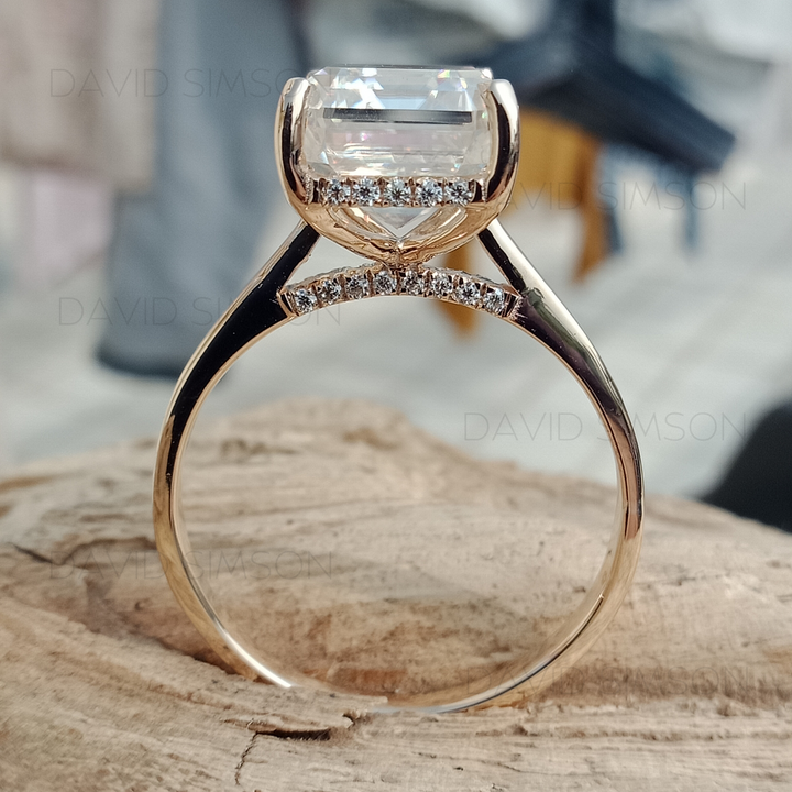 3.50CT Emerald Cut Diamond Moissanite Hidden Halo Engagement Ring