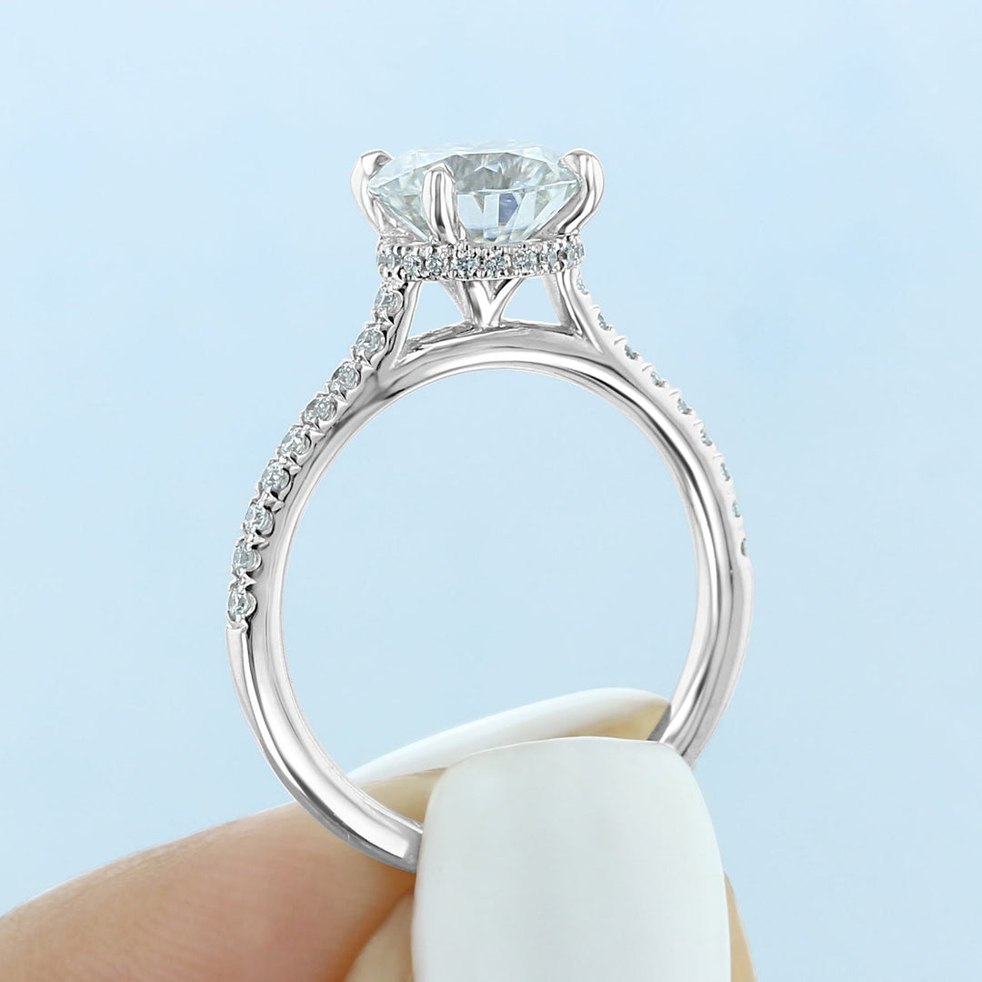 1.5CT Round Cut Hidden Halo Moissanite Engagement Ring