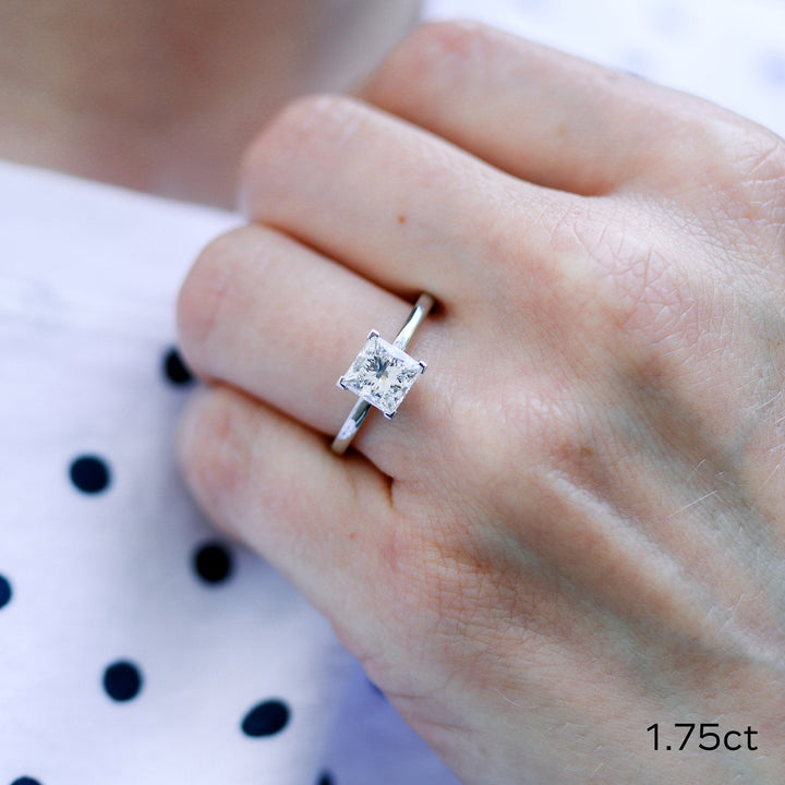 1.75ct Princess Cut Moissanite Diamond Petite Solitare Engagement Ring