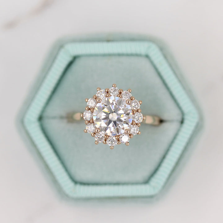 2ct Round Cut Unique Halo Moissanite Diamond Engagement Ring