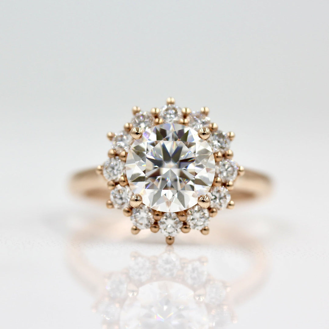 2ct Round Cut Unique Halo Moissanite Diamond Engagement Ring