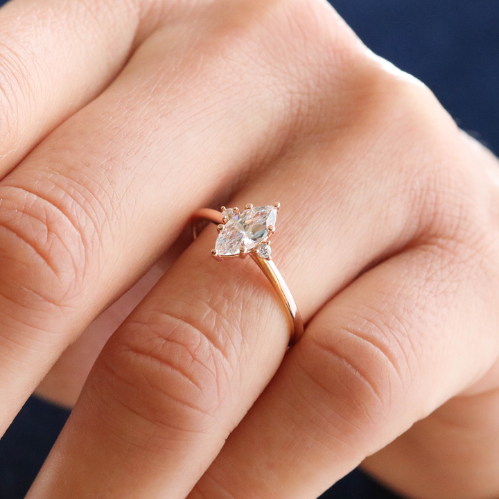 1.62CT Marquise Cut Moissanite Engagement Ring in 14K Rose Gold