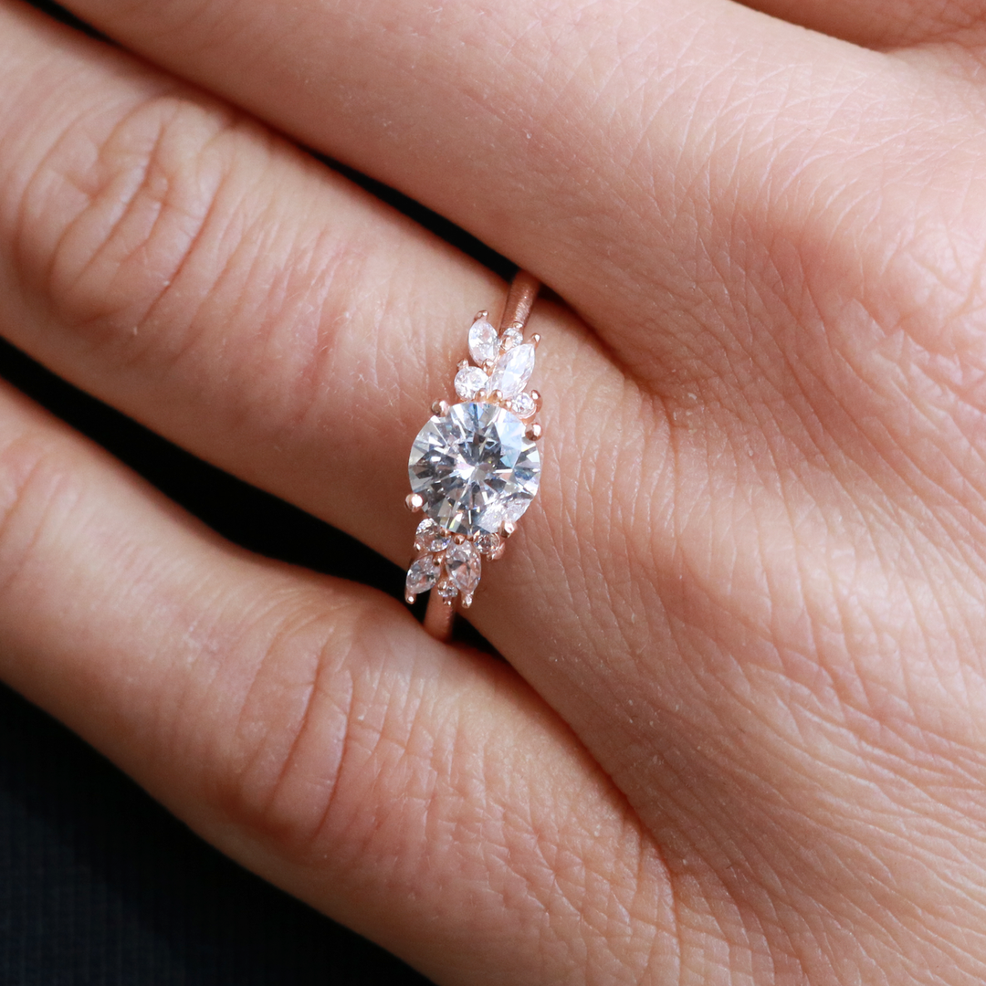 1.35CT Round Cut Moissanite Cluster Engagement Ring