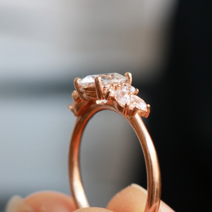 1.35CT Round Cut Moissanite Cluster Engagement Ring In 18K Solid Rose Gold