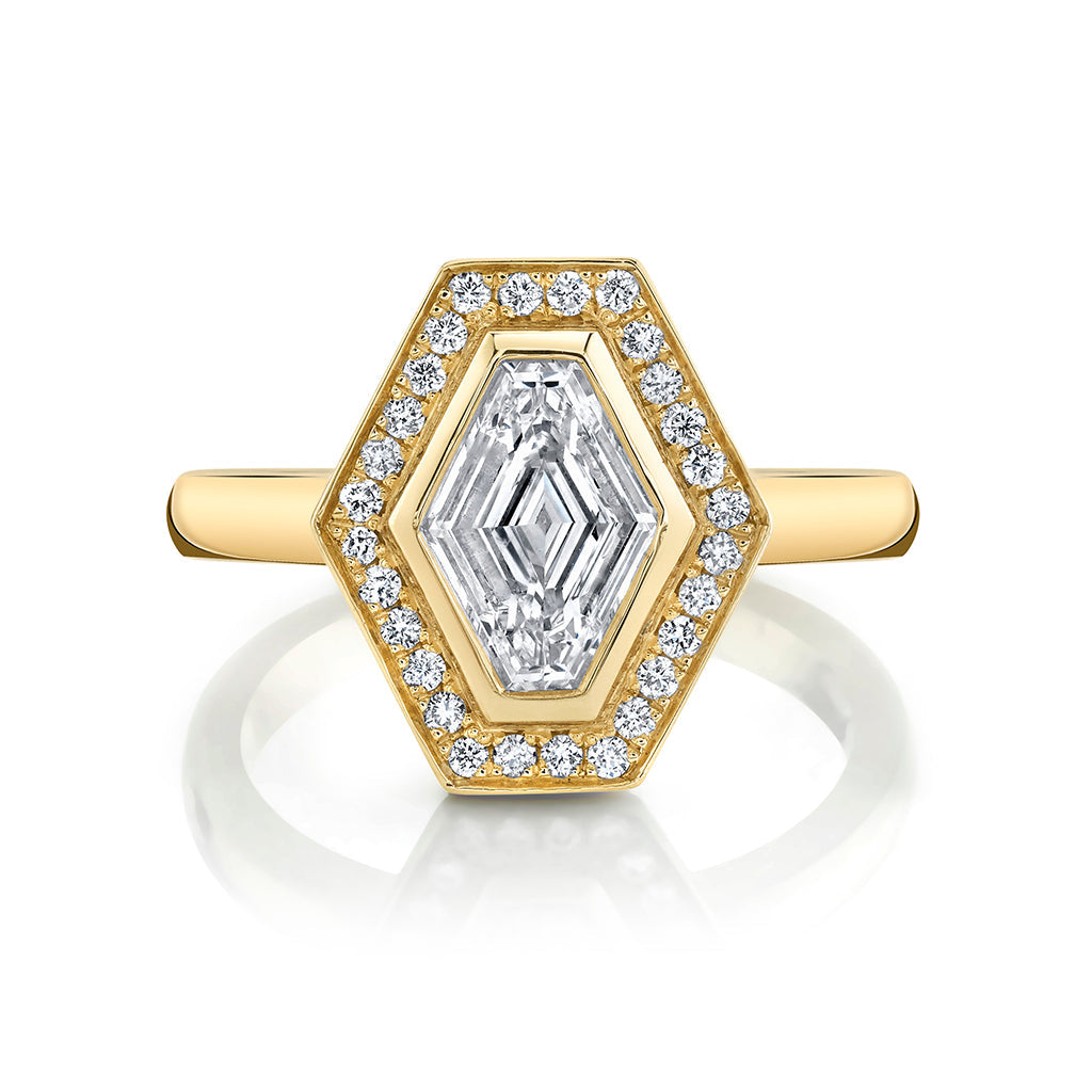 1.0CT Lozenge cut Halo Moissanite Diamond Engagement Ring