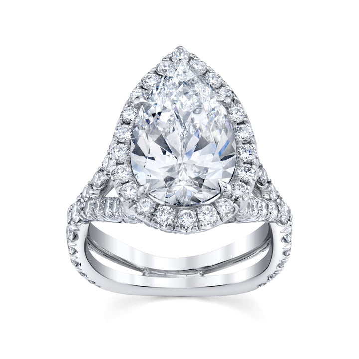 4.01ct Pear Cut Halo Split Shank Moissanite Diamond Engagement Ring