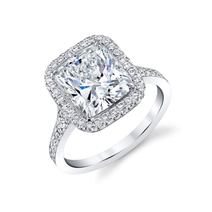 3.12ct Radiant Cut Halo Pave Moissanite Diamond Engagement Ring