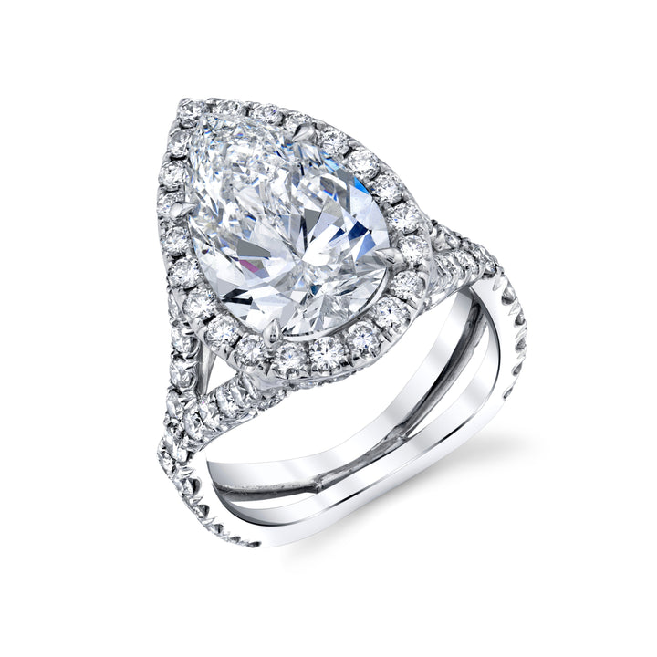 4.01ct Pear Cut Halo Split Shank Moissanite Diamond Engagement Ring