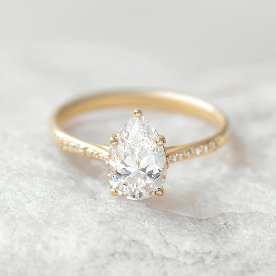 1.33CT Pear Cut Pave Set Moissanite Engagement Ring