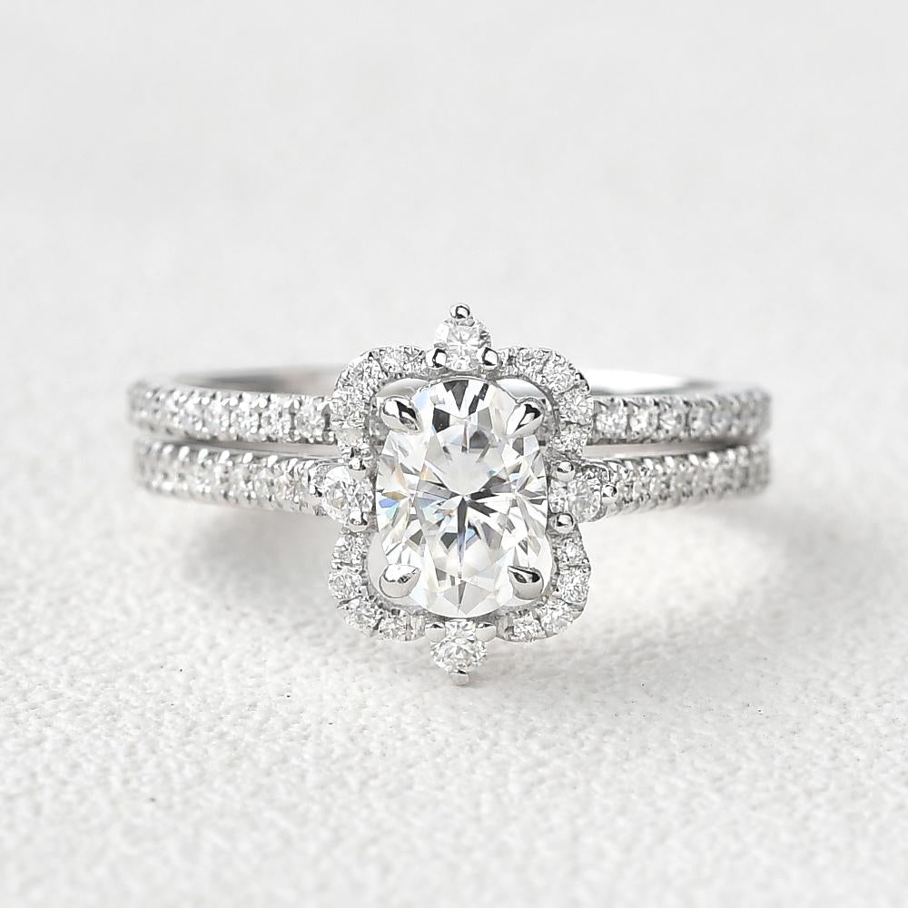 1.21CT Oval Cut Moissanite Vintage Style Engagement Ring with Full Eternity Wedding Band
