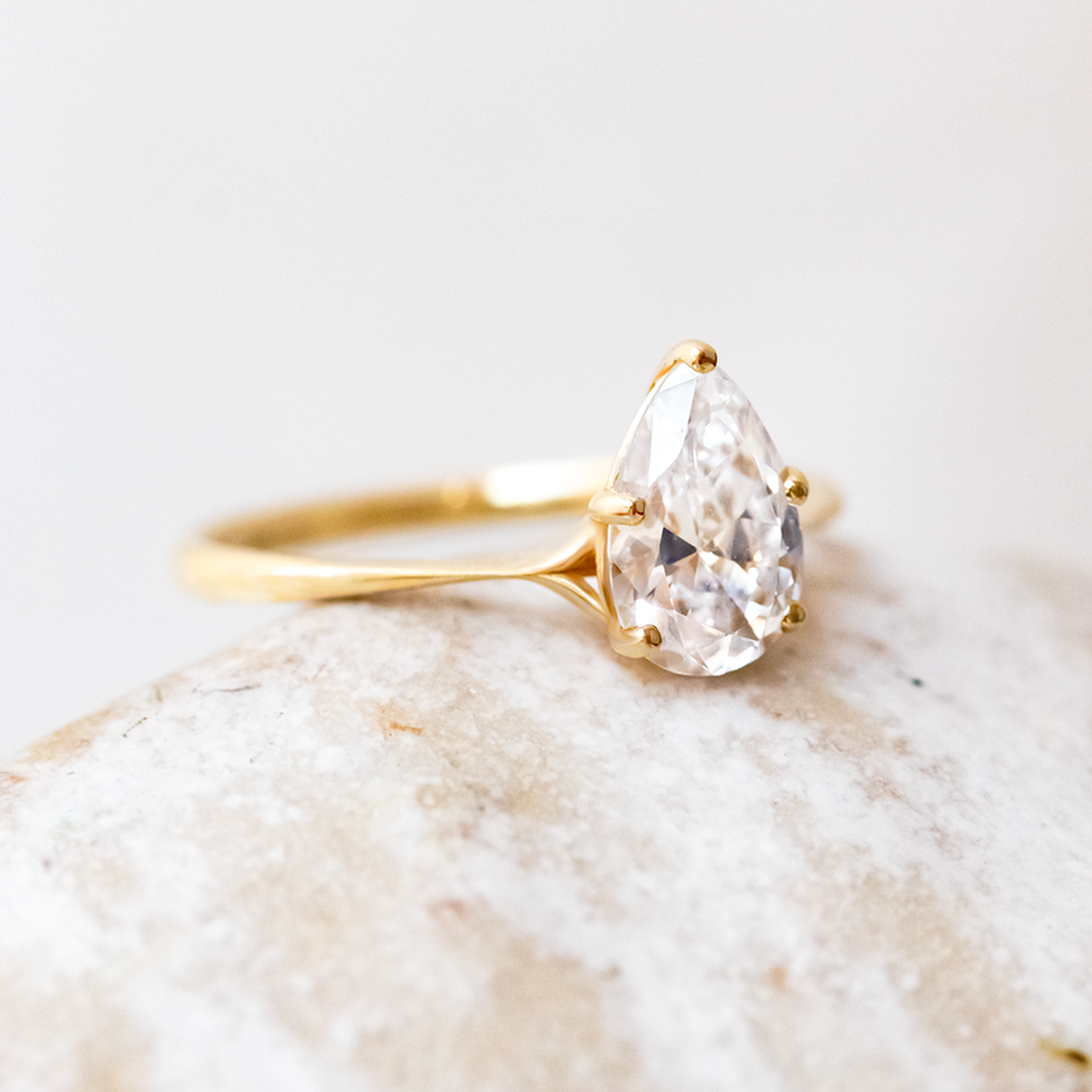 1.33CT Pear Cut Moissanite Engagement Ring in 18K Yellow Gold