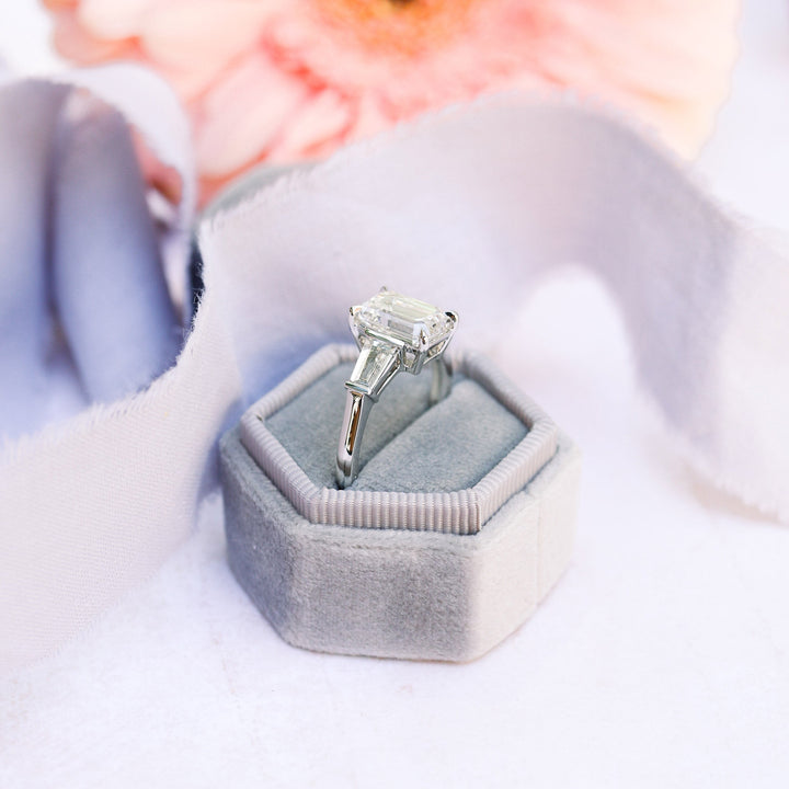 3.0CT Emerald Cut Three Stone Moissanite Diamond Engagement Ring