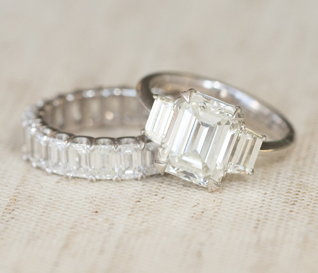 3.57CT Emerald Cut Three Stone Moissanite Diamond Engagement Ring