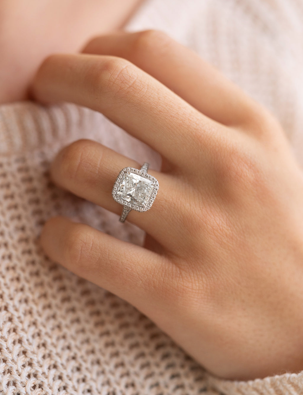 3.12ct Radiant Cut Halo Pave Moissanite Diamond Engagement Ring