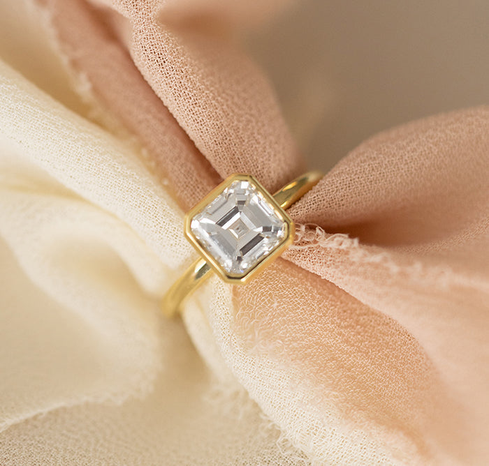 1.53CT Asscher Cut Bezel Solitaire Moissanite Diamond Engagement Ring