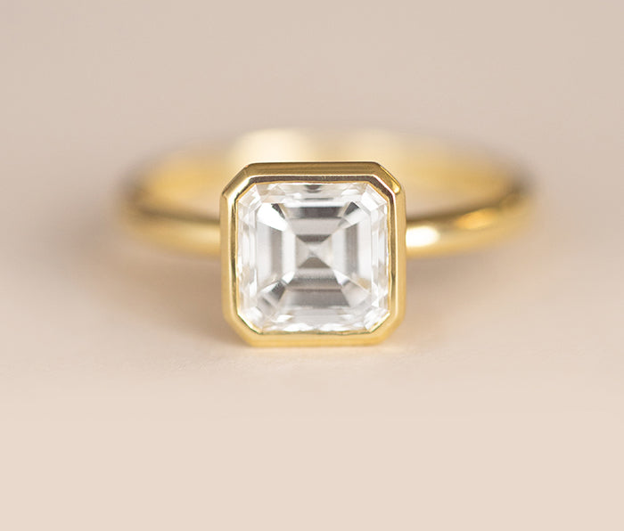 1.53CT Asscher Cut Bezel Solitaire Moissanite Diamond Engagement Ring
