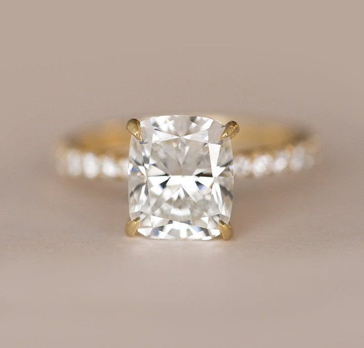 3.02CT Cushion Cut Hidden Halo Moissanite Diamond Engagement Ring