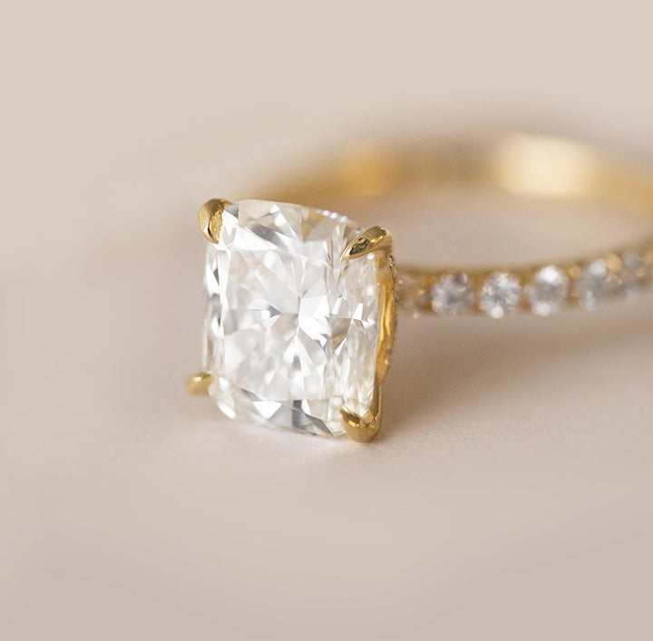 3.02CT Cushion Cut Hidden Halo Moissanite Diamond Engagement Ring