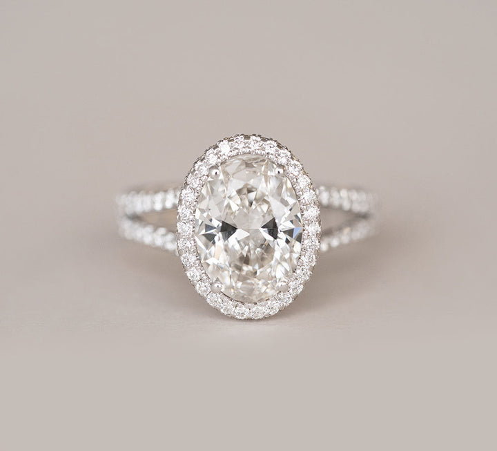 3.21CT Oval Cut Halo Split Shank Moissanite Diamond Engagement Ring