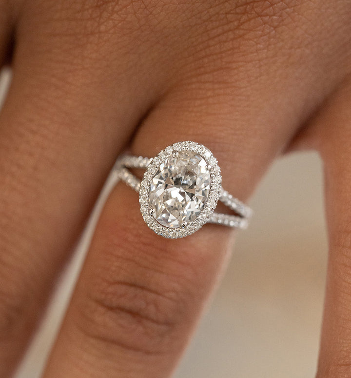 3.21CT Oval Cut Halo Split Shank Moissanite Diamond Engagement Ring
