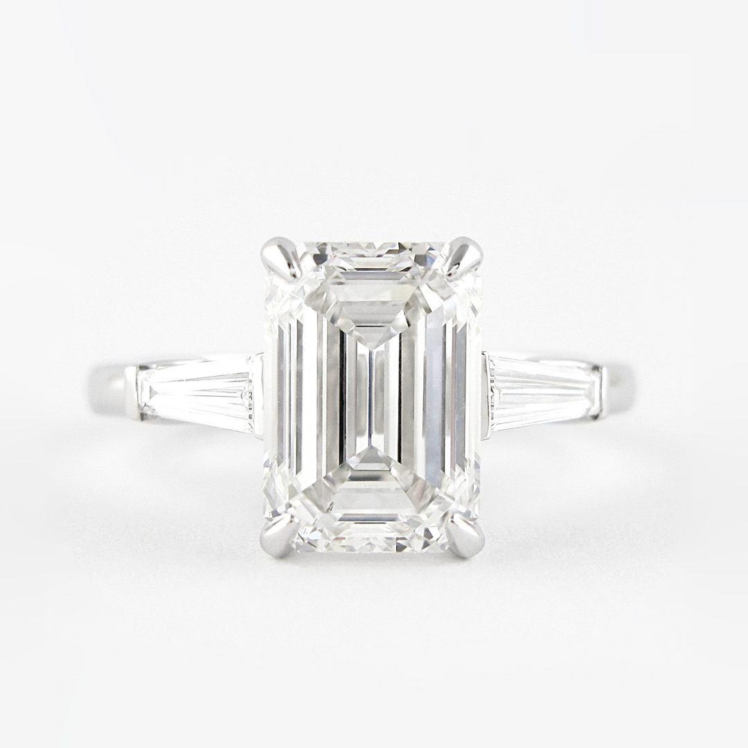 2.30CT Emerald Cut Baguette Moissanite Engagement Ring in 14K White Gold