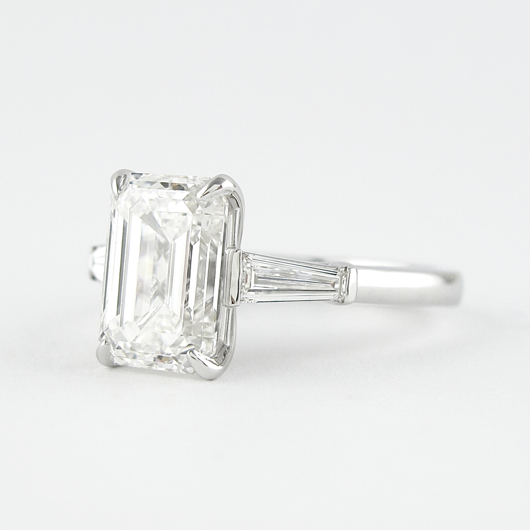 2.30CT Emerald Cut Baguette Moissanite Engagement Ring in 14K White Gold