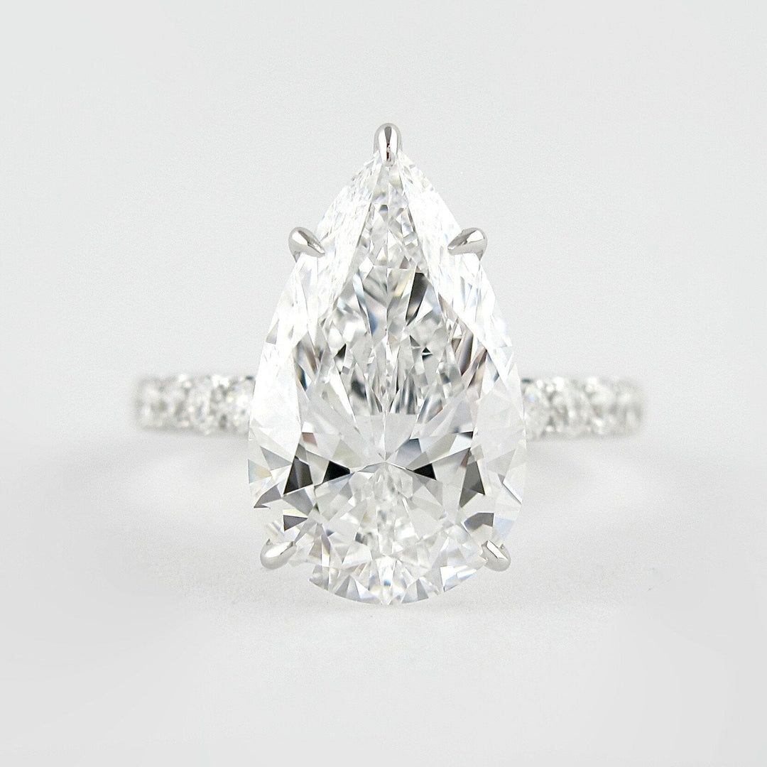 2.10CT Pear Cut Hidden Halo Pave Moissanite Engagement Ring