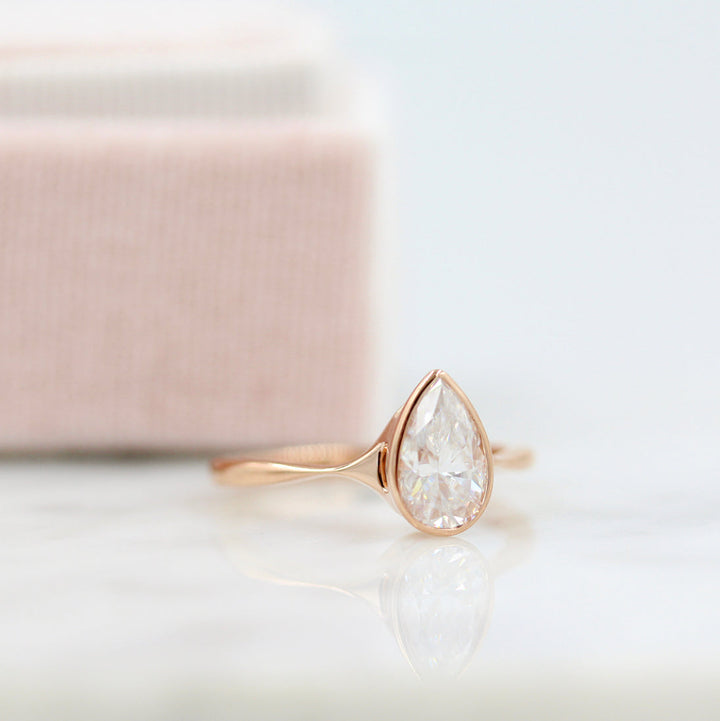 2ct Pear Cut Split Shank Moissanite Diamond Engagement Ring