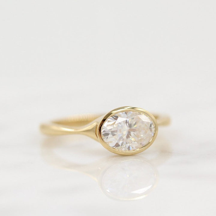 1ct Oval Cut Bezel Solitaire Moissanite Diamond Engagement Ring