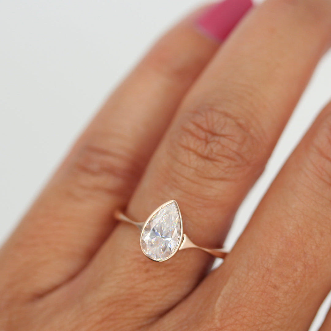 2ct Pear Cut Split Shank Moissanite Diamond Engagement Ring