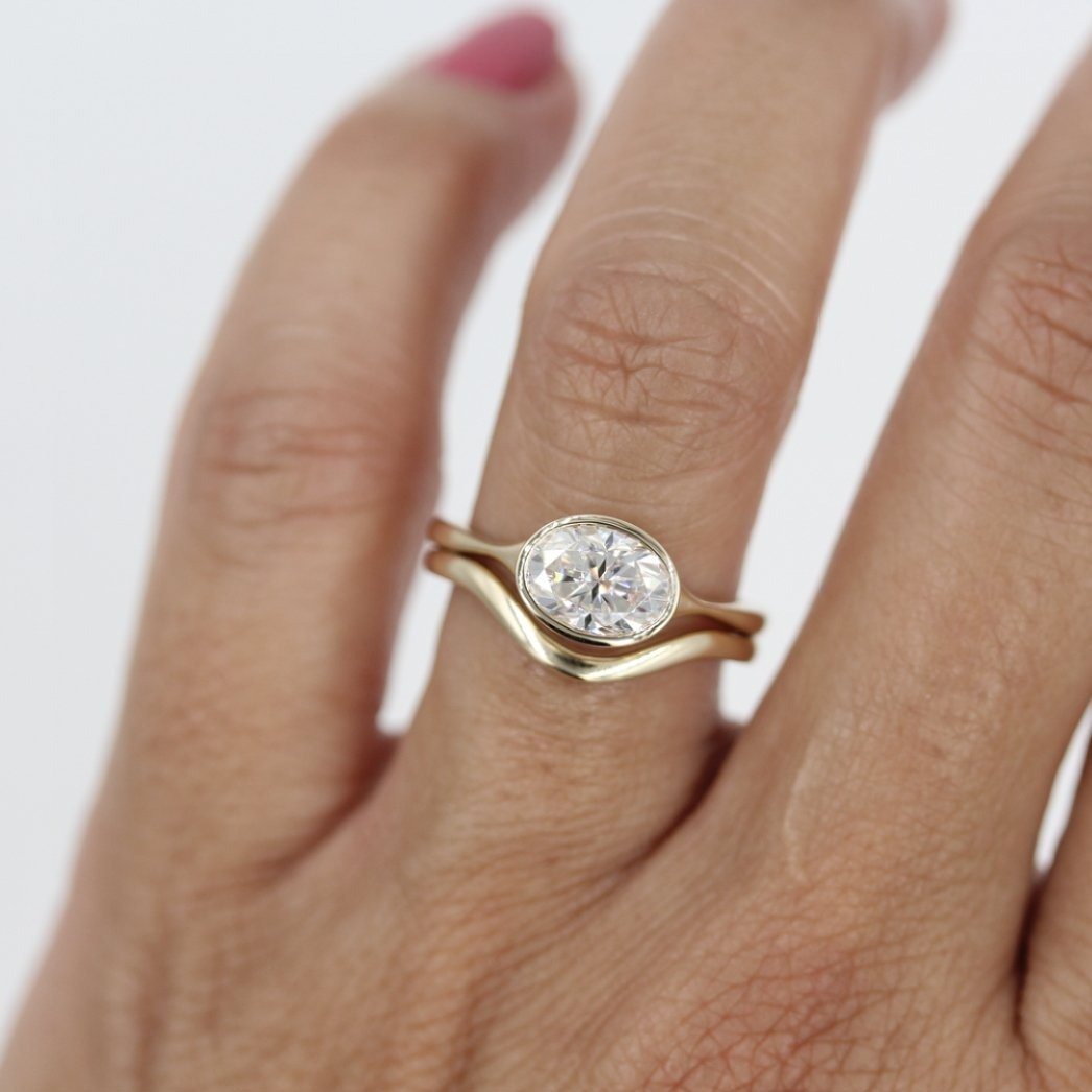 1ct Oval Cut Bezel Solitaire Moissanite Diamond Engagement Ring