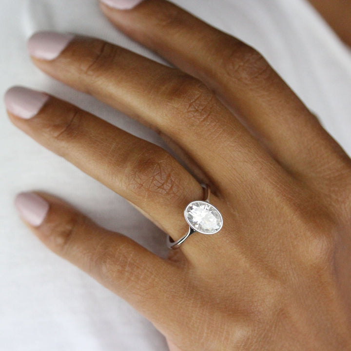 2ct Oval Cut Solitaire Moissanite Diamond Bezel Engagement Ring