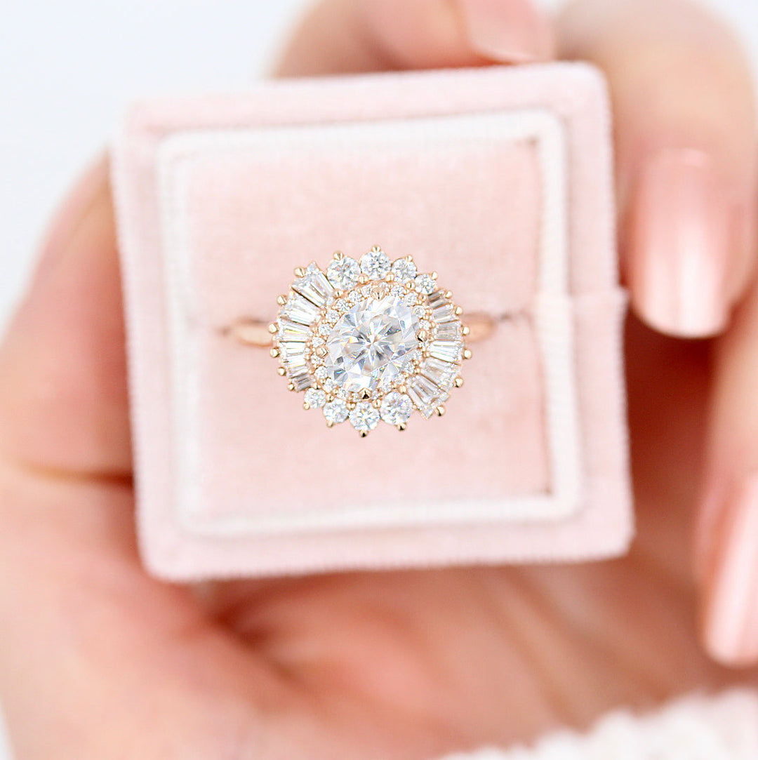 1.15ct Oval Cut Cluster Unique Moissanite Diamond Engagement Ring
