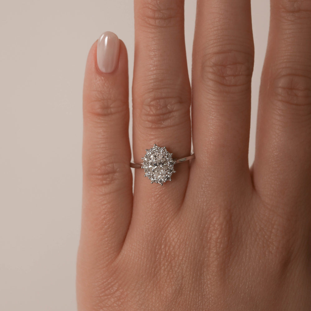 1.65ct Oval Halo Solitaire Diamond Moissanite Engagement Ring