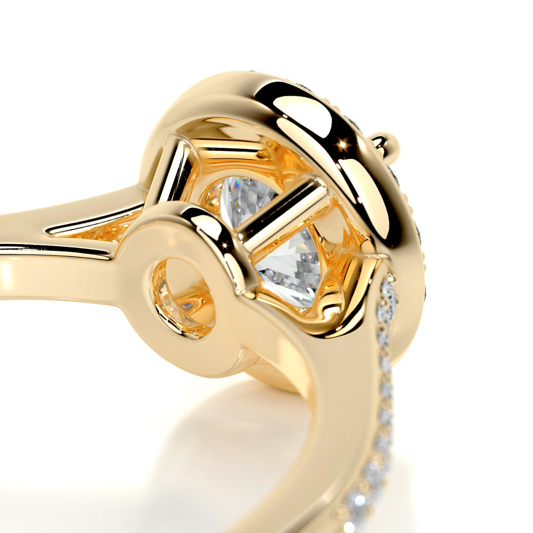 1.0 Carat Round Halo Moissanite Engagement Ring In 18K Solid Yellow Gold