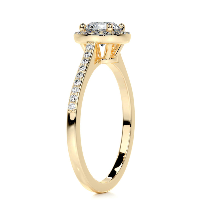 1.0 Carat Round Halo Moissanite Engagement Ring In 18K Solid Yellow Gold