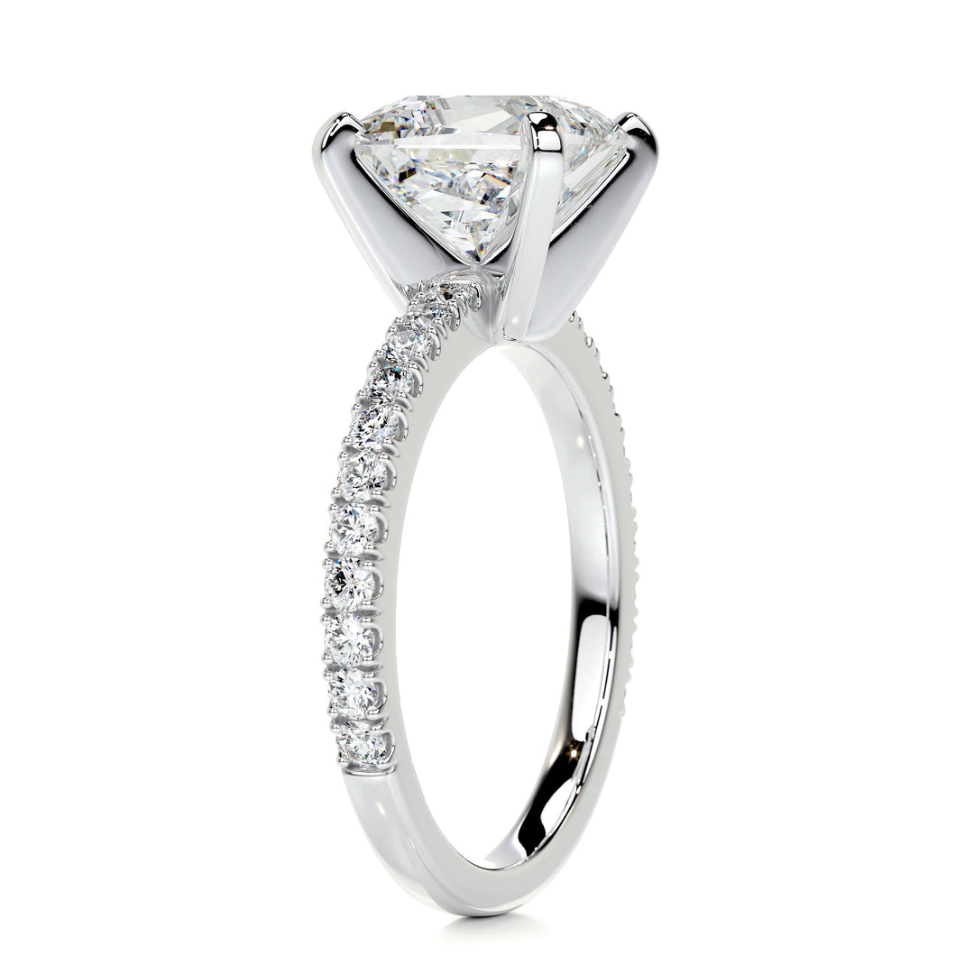 2.80 Carat Princess Cut Moissanite Pave Engagement Ring In 18K Solid Gold