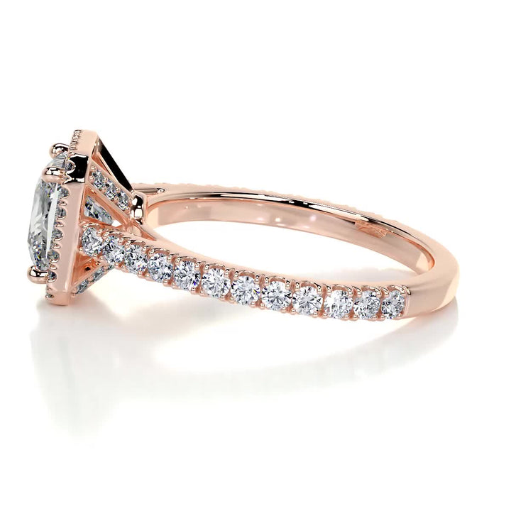 1.35 Carat Princess Cut Halo Moissanite Cathedral Setting Engagement Ring
